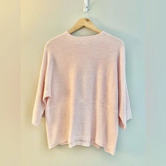 Pure Jill Petite Pink Cotton Sweater Kimono Sleeve Slit Front Oversize Small - Picture 2 of 3